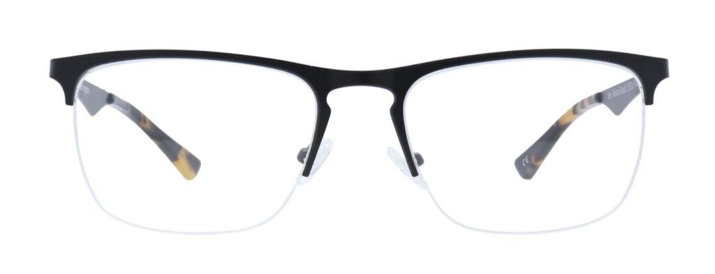 Matte black semi-rimless rectangular metal frames with a keyhole bridge.