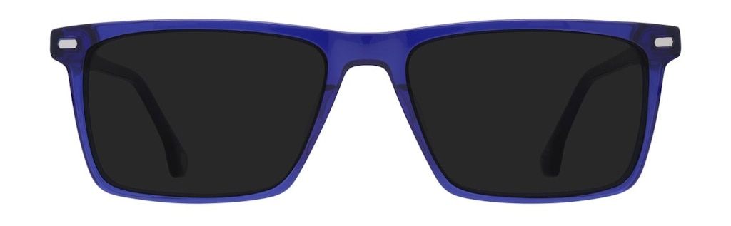A blue pair of square sunglasses