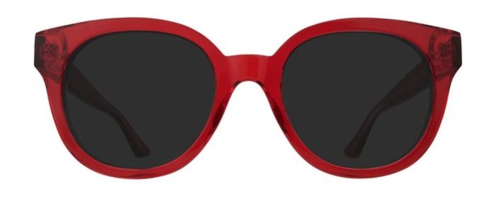 A pair of sunglasses made of transparent red acetate
