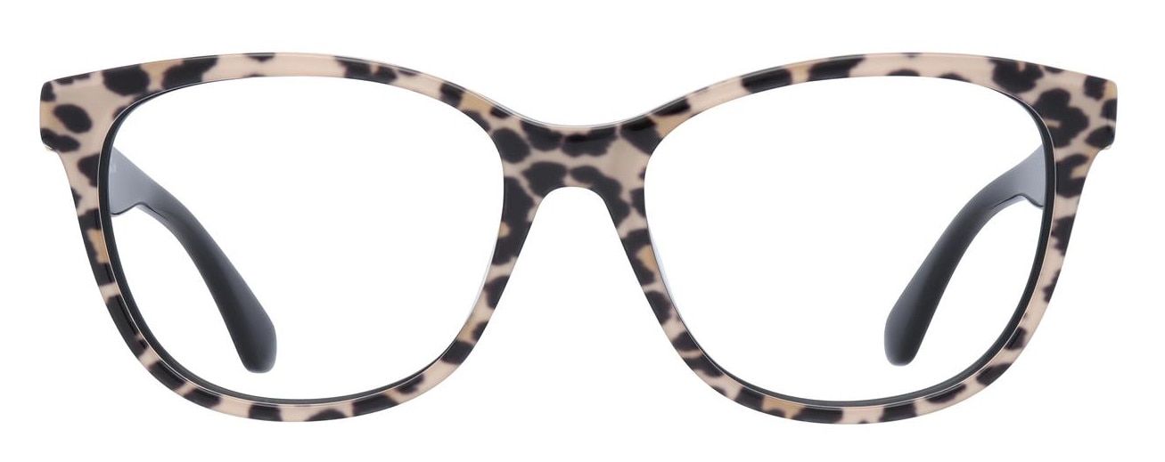 Rectangular Kate Spade frames in leopard-print plastic.