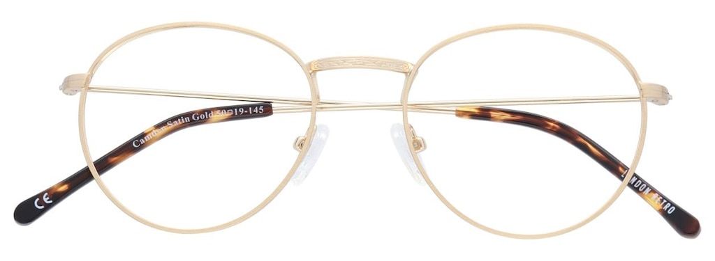 Round glasses made of golden metal, with tortoiseshell temple tips