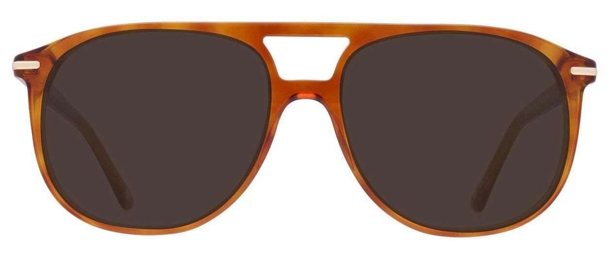 A pair of aviator sunglasses made of golden Havana acetate with metal accents along the temples.