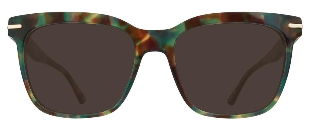 Square sunglasses with a thick frame made of green havana acetate
