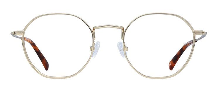 Round metal glasses with temple tips made of havana acetate