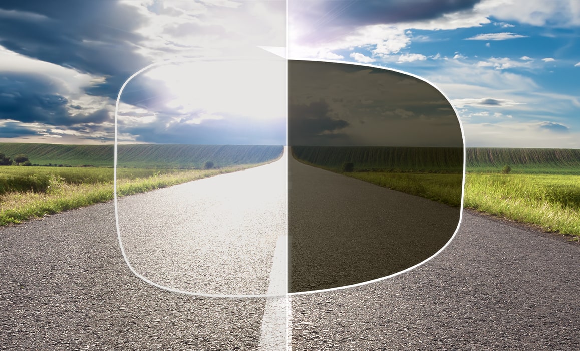 View of a country road through a lens with and without a polarised tint