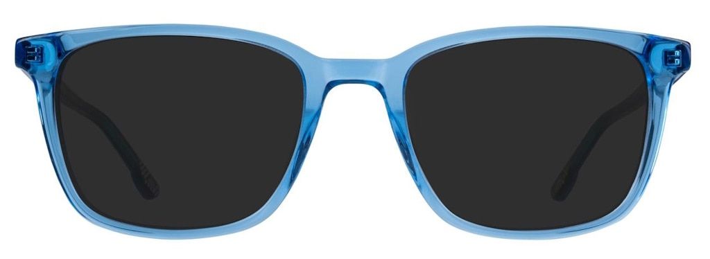Square sunglasses in a transparent blue plastic frame