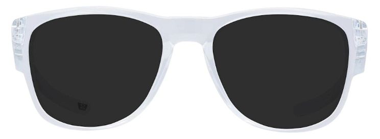 Sporty round transparent sunglasses made of nylon material. They have a subtle keyhole bridge and showcase signature Oakley branding along the temples.