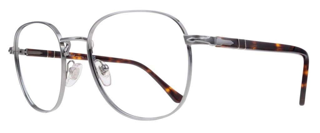 Dark grey metal frames with rounded lenses and arms made of tortoiseshell acetate