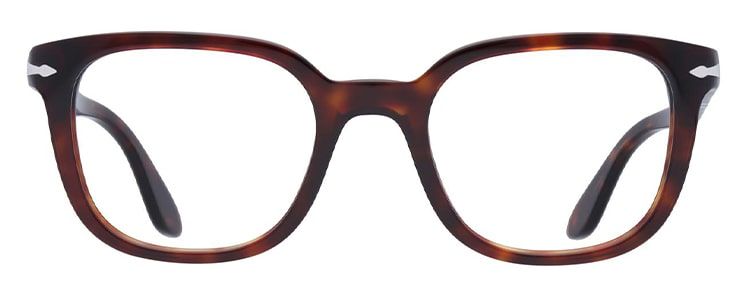 Square medium thickness tortoiseshell Persol frame facing forwards