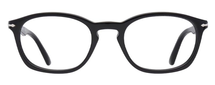 Round medium thinkness black Persol frame facing forwards