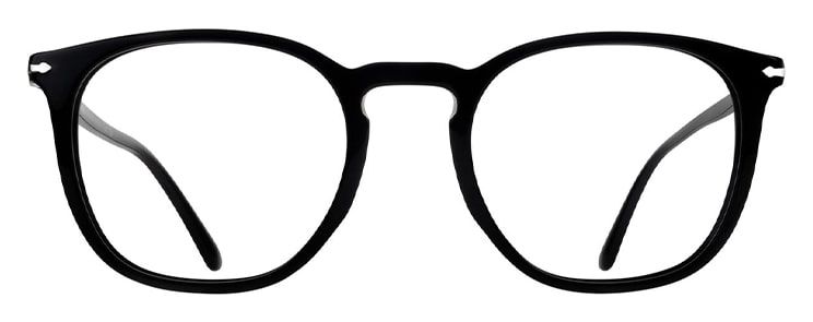 Phantos-style glasses made from glossy black acetate, featuring a keyhole bridge and adorned with Persol’s signature metal Arrow on each temple.