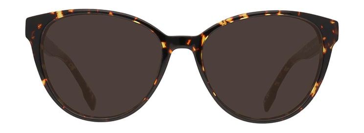 Cat-eye sunglasses made of Havana acetate with a pink ribbon design embellished on the tips.