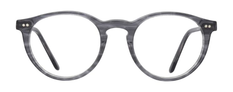A phantos-shaped acetate frame from POLO Ralph Lauren. It has a grey-striped design, metal pin detailing and a keyhole bridge.
