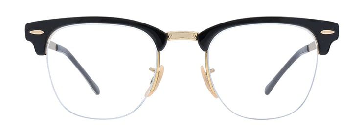Black semi-rimless Ray-Ban Clubmaster glasses featuring signature gold trims.