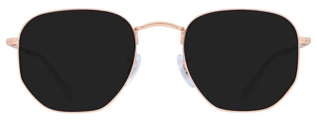 Hexagonal-shaped metal Ray-Ban sunglasses in rose-gold.