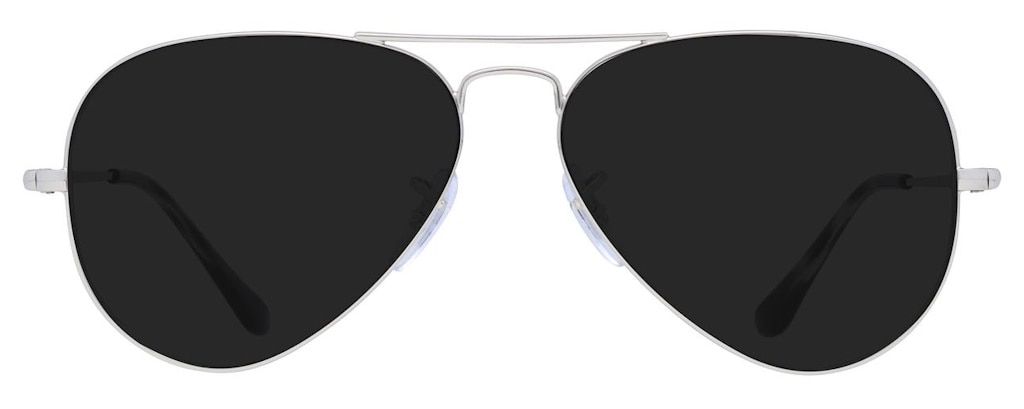 Classic aviator sunglasses with a silver metal frame that has a top bar and rubber nose pads.