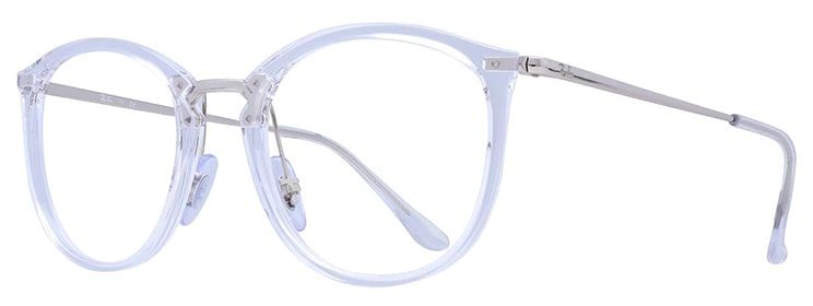 Side view of clear round Ray-Ban frames with metal arms