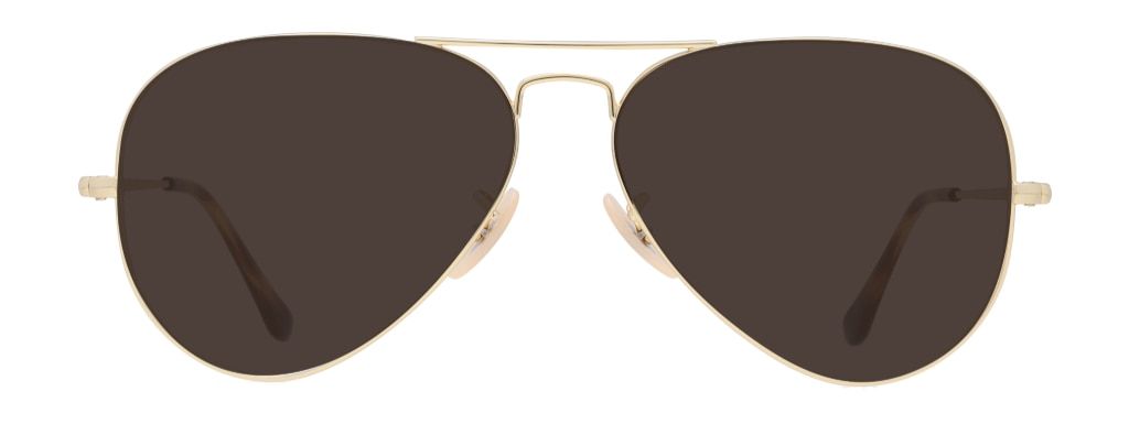 A pair of gold metal Ray-Ban Aviator sunglasses.