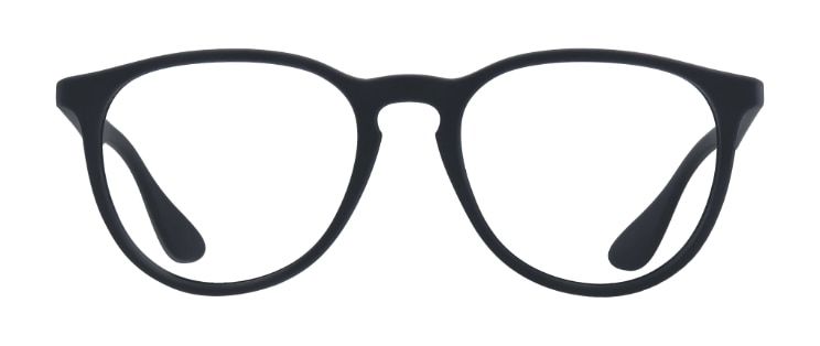 A pair of round black Ray-Ban sunglasses made of plastic, with a keyhole bridge.