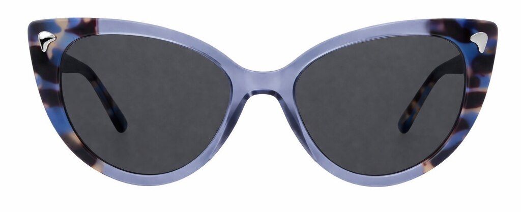 Blue and Havana cat-eye glasses  with cut-out details on each corner.