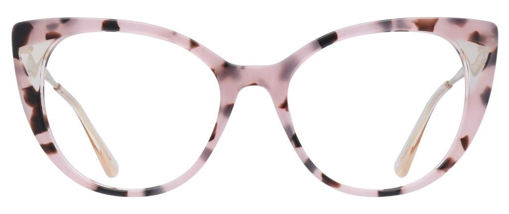 Cat-eye glasses made from pink and black patterned acetate
