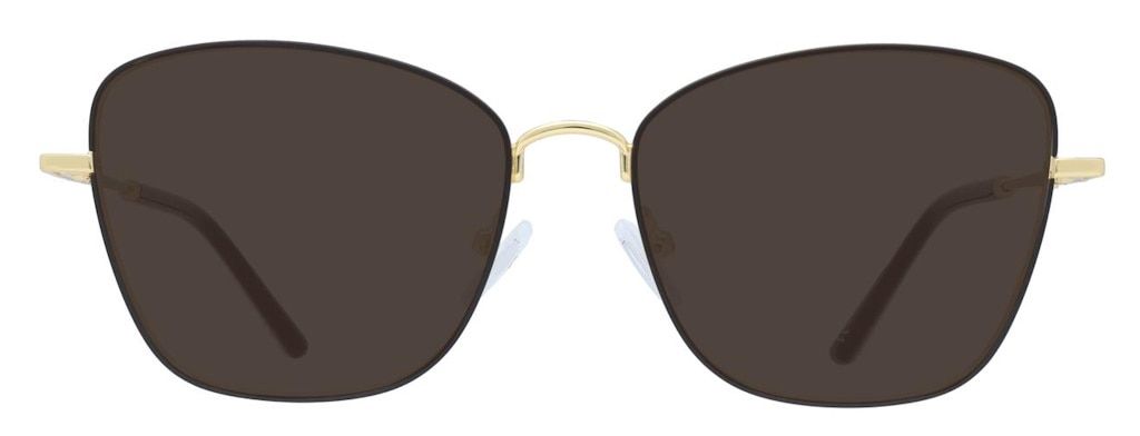 Cat-eye sunglasses with a thin black acetate frame and golden metal arms