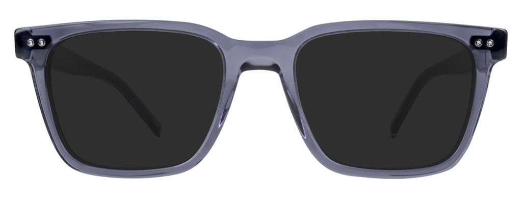 Rectangular sunglasses with a frame made of slightly transparent acetate in blue-ish grey